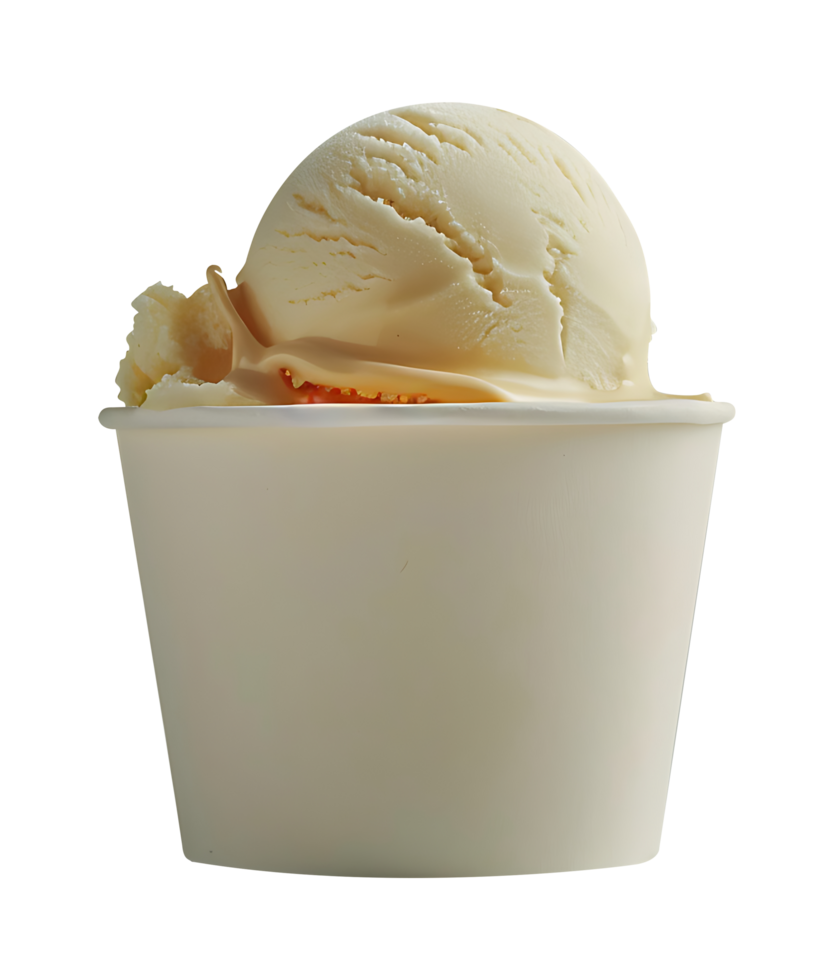 Salted Caramel ice cream scoop on blank empty paper cup png