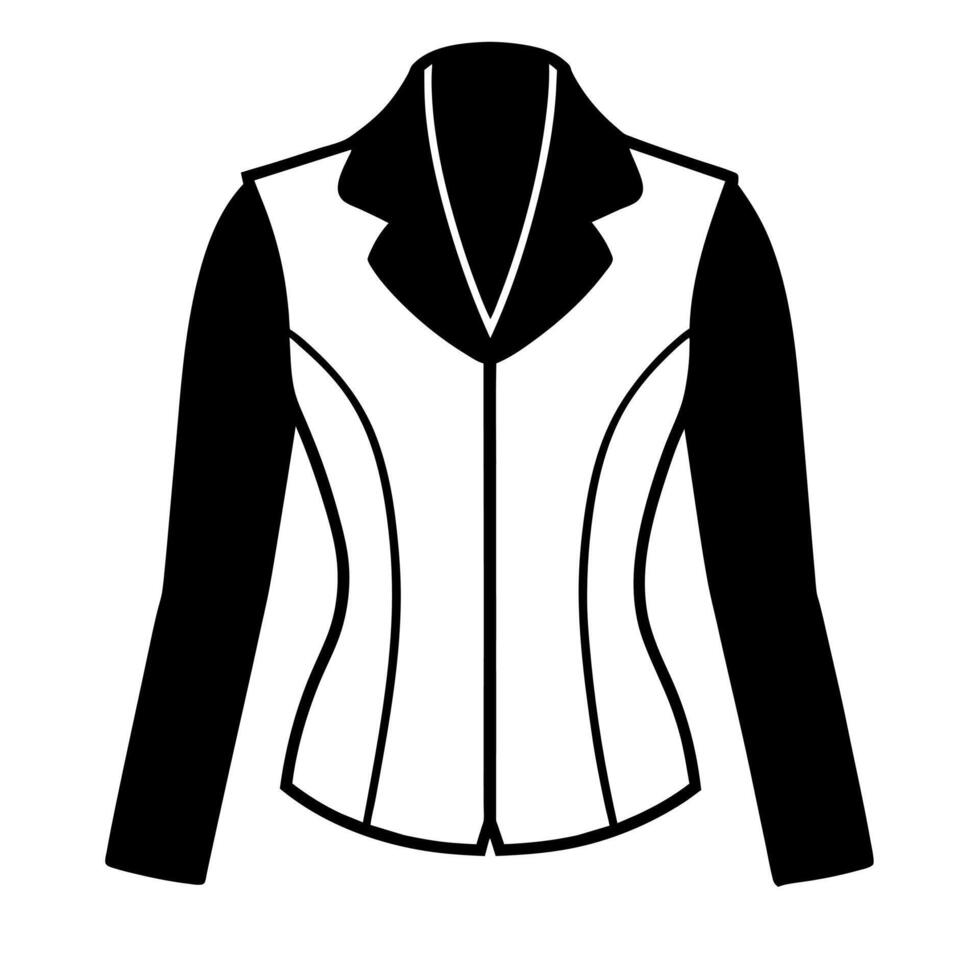 modern and stylish ladies jacket flat style black color illustration, isolated white background vector
