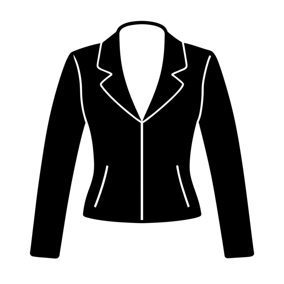 modern and stylish ladies jacket flat style black color illustration, isolated white background vector