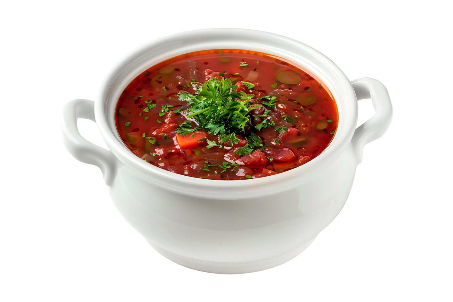 Flavorful soup in a ceramic bowl on a transparent background png