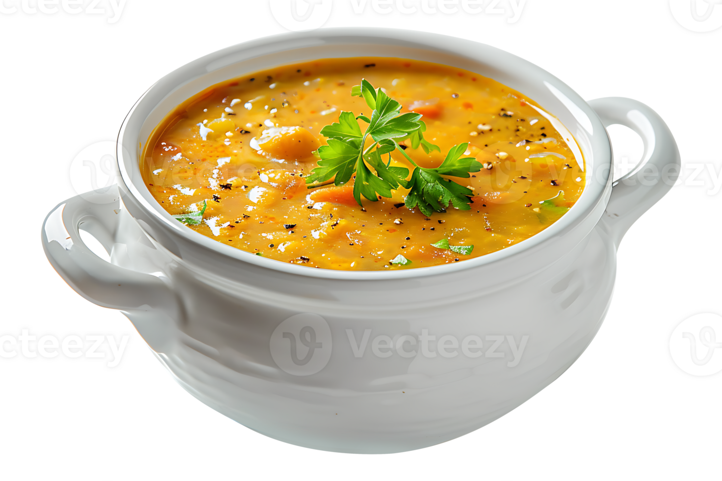 Flavorful soup in a ceramic bowl on a transparent background png