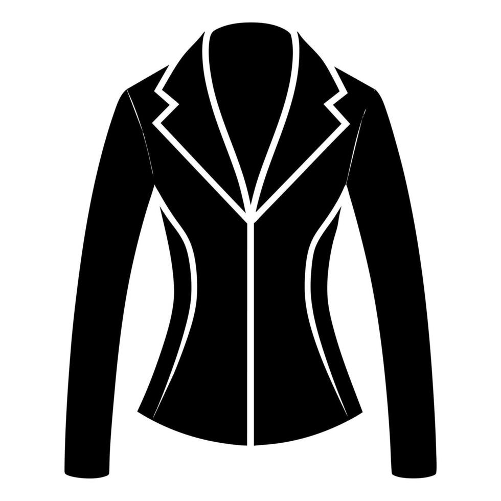 modern and stylish ladies jacket flat style black color illustration, isolated white background vector