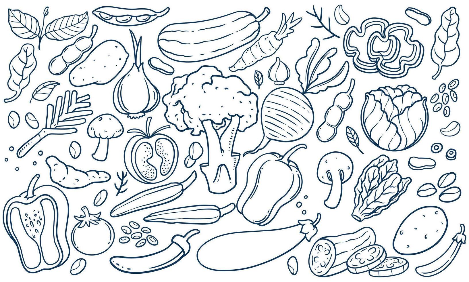 Monochrome Vegetable Doodle Illustration set. Hand drawn set of vegetables isolated on white background. vector