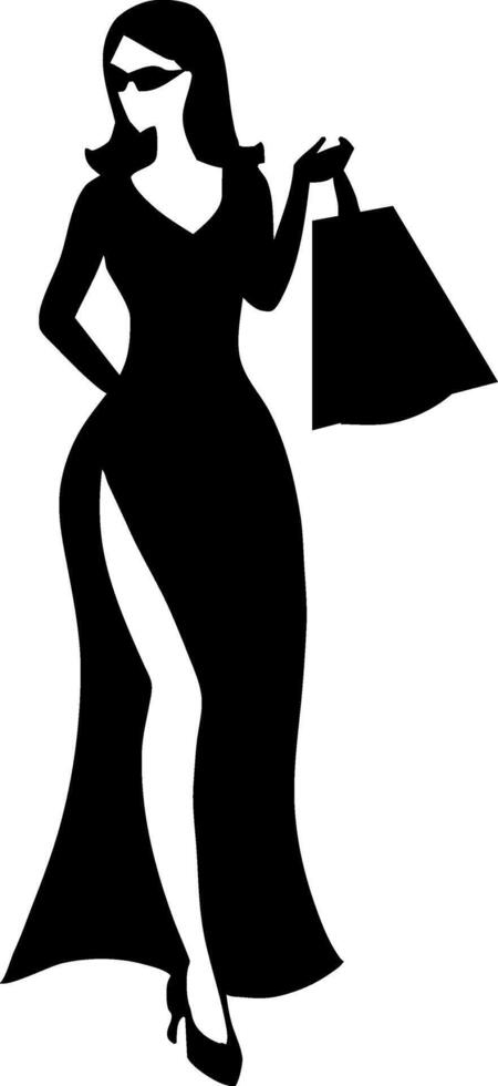 a beautiful smart shopping girl black color silhouette isolated white background vector