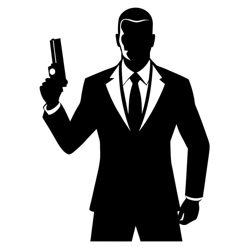 a gangster man shootout with a pistol black color silhouette vector