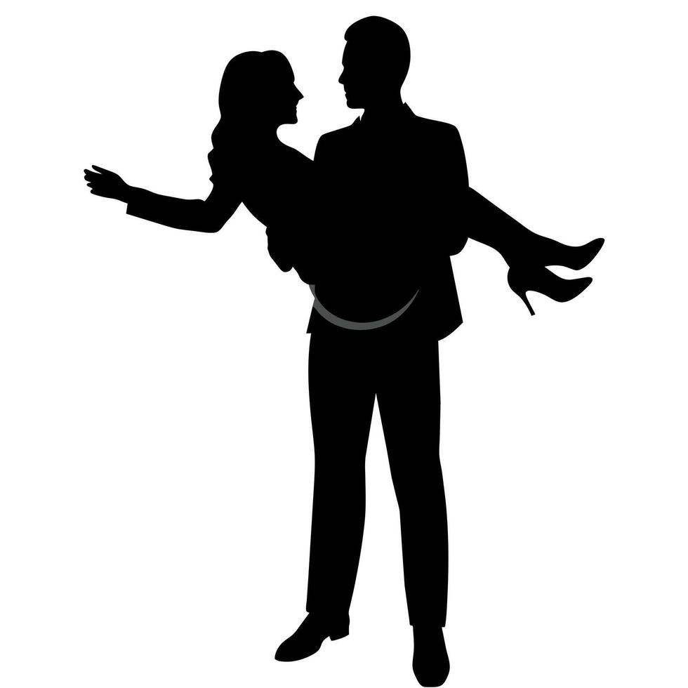 a man carries woman in his arm black color silhouette vector
