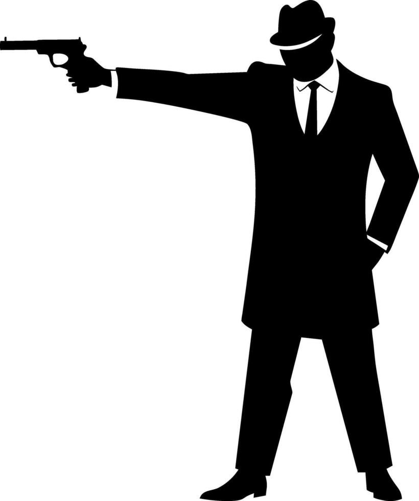 a gangster man shootout with a pistol black color silhouette vector