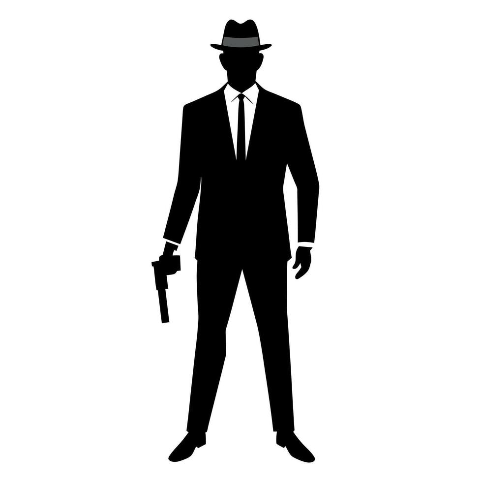 a gangster man shootout with a pistol black color silhouette vector