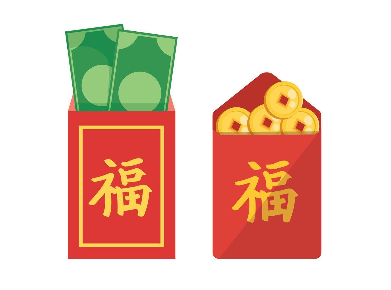 Angpao. Chinese new year with red envelope and gold money vector