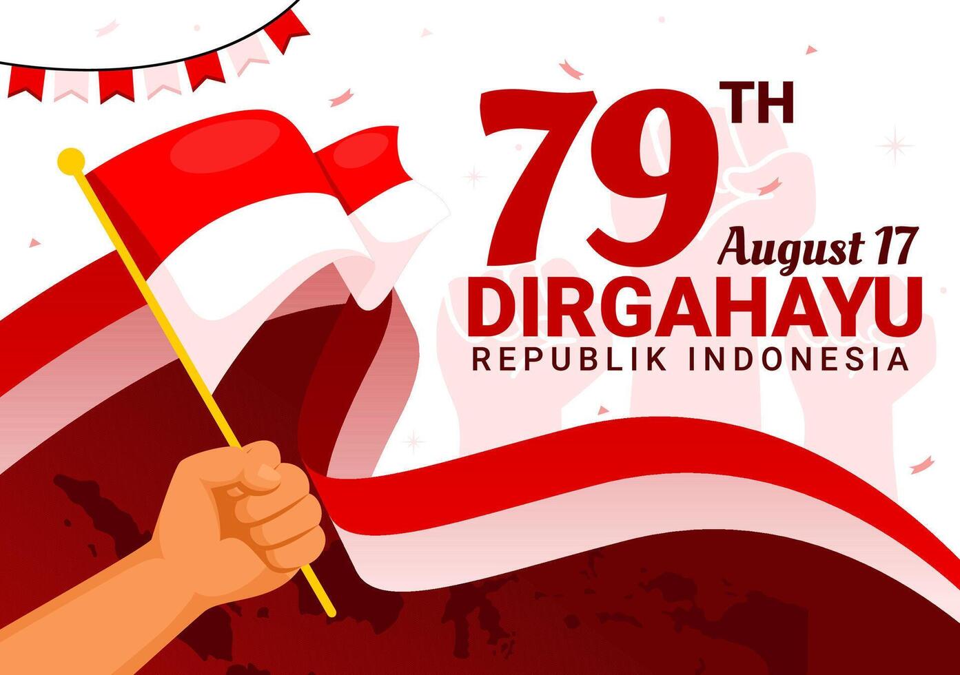 Indonesia Independence Day illustration celebrating 17th August with the Indonesian Flag Raising the Red and White in a Flat Cartoon Background vector