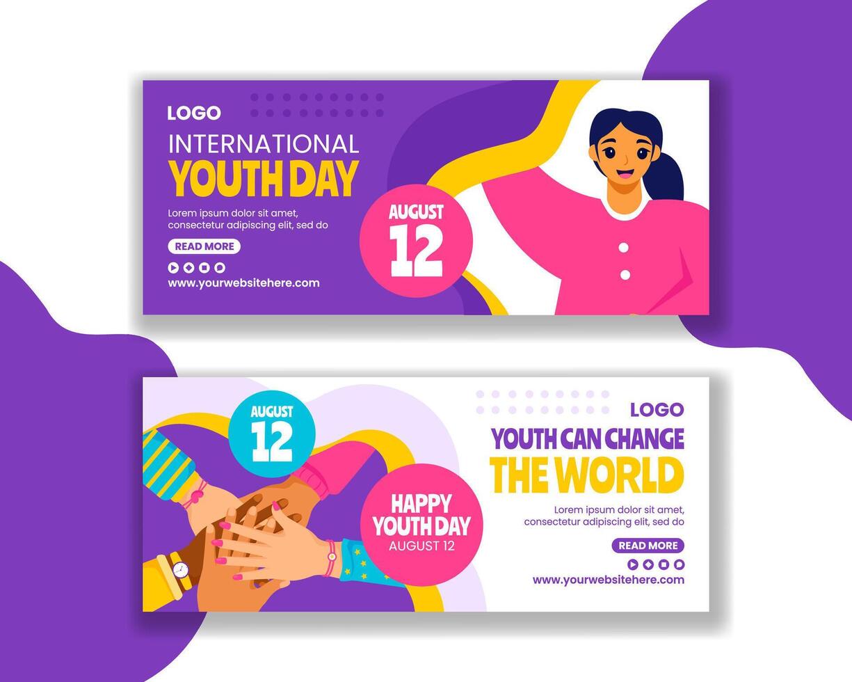 Youth Day Horizontal Banner Flat Cartoon Hand Drawn Templates Background Illustration vector