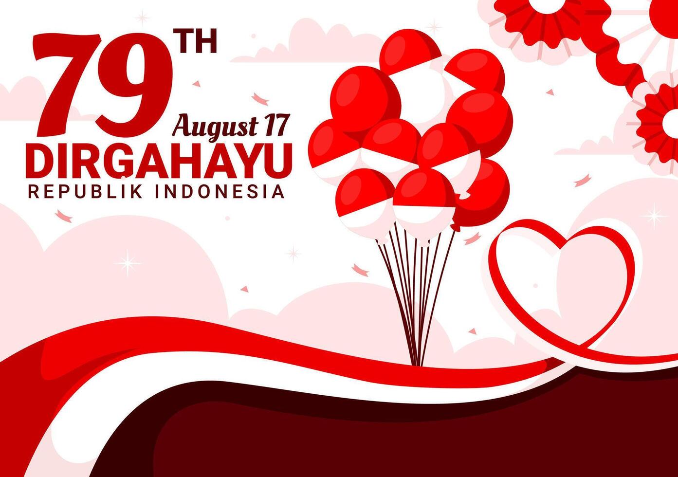 Indonesia Independence Day illustration celebrating 17th August with the Indonesian Flag Raising the Red and White in a Flat Cartoon Background vector