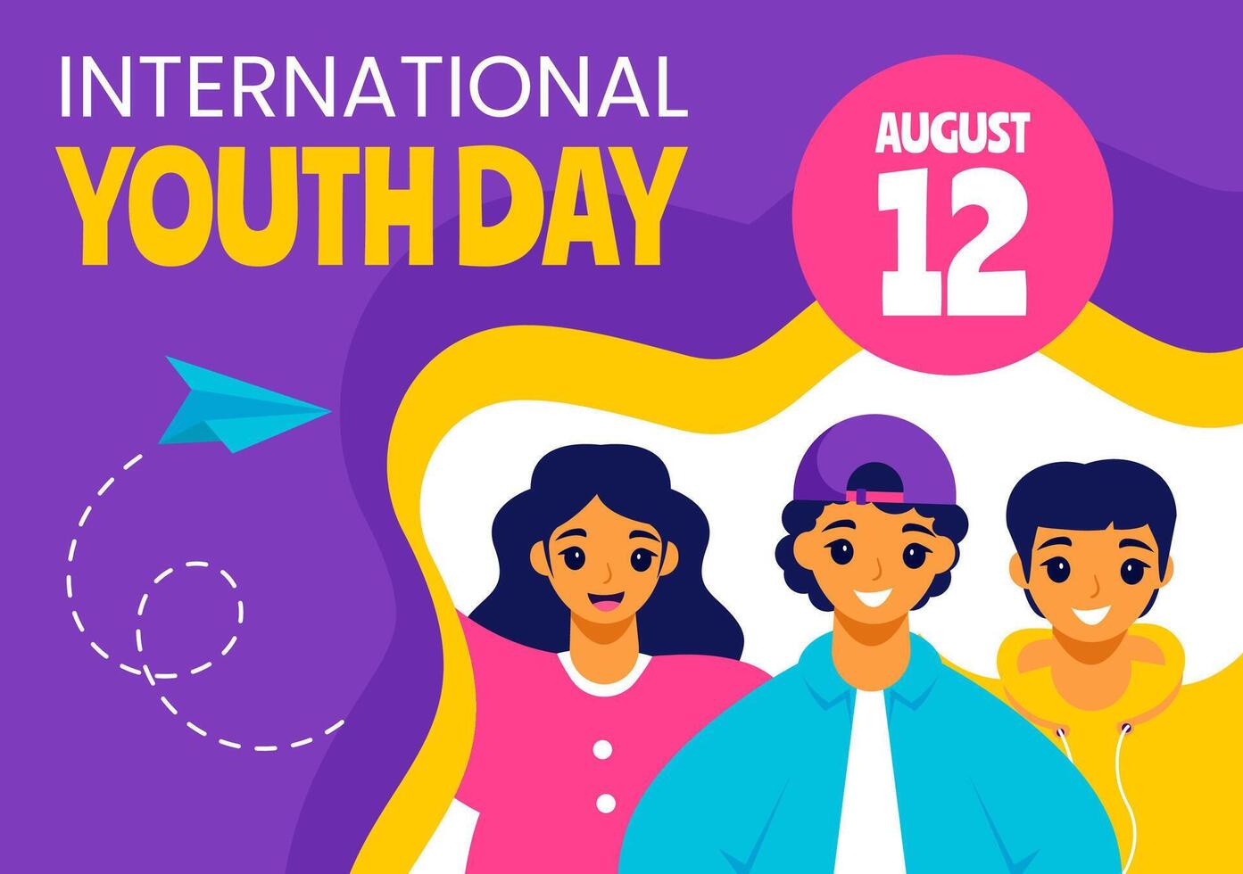 Youth Day Social Media Background Flat Cartoon Hand Drawn Templates Illustration vector