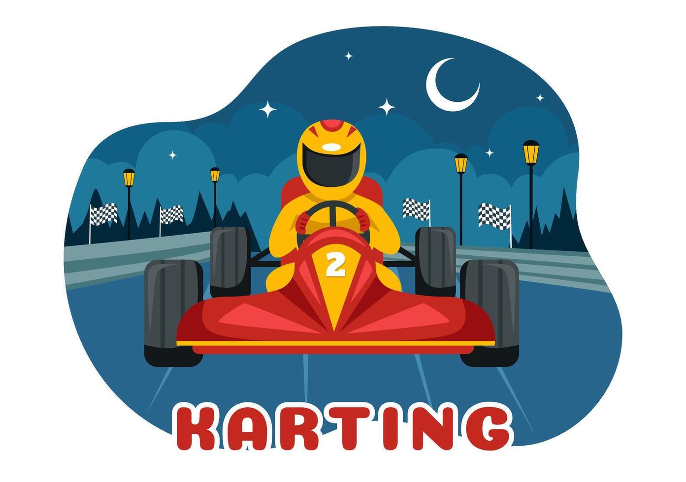 Illustration of Karting Sport with a Racing Game Go Kart or Mini Car on a Small Circuit Track in a Flat Style Cartoon Background Design vector