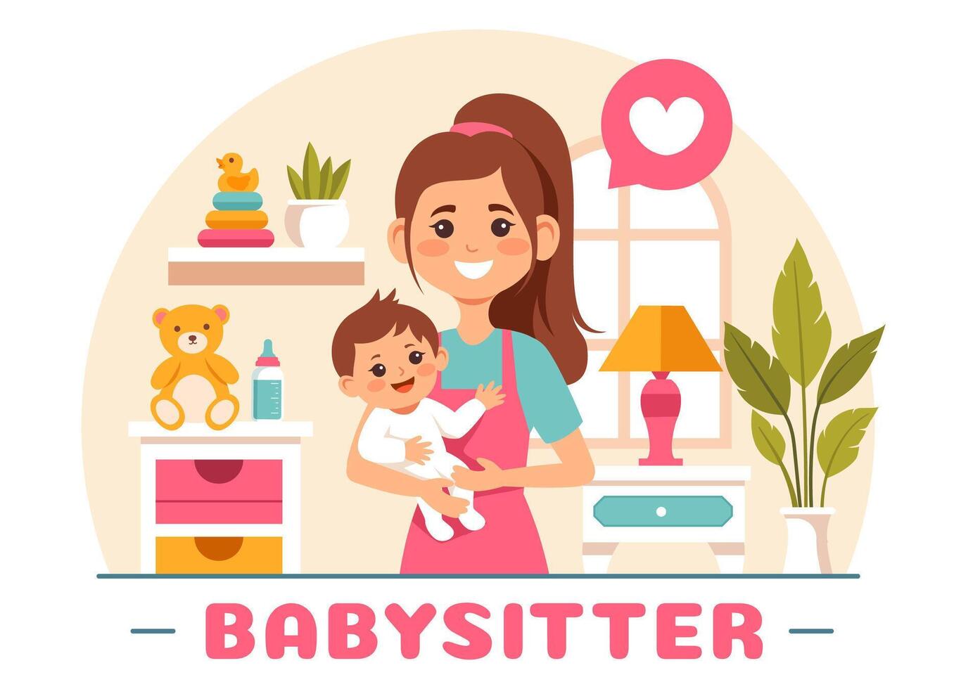 Babysitter or Nanny Services Illustration for Caring for Babies, Providing for Their Needs and Playing with Baby in a Flat Cartoon Background vector
