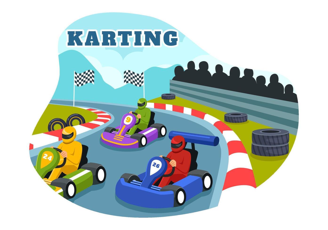 Illustration of Karting Sport with a Racing Game Go Kart or Mini Car on a Small Circuit Track in a Flat Style Cartoon Background Design vector