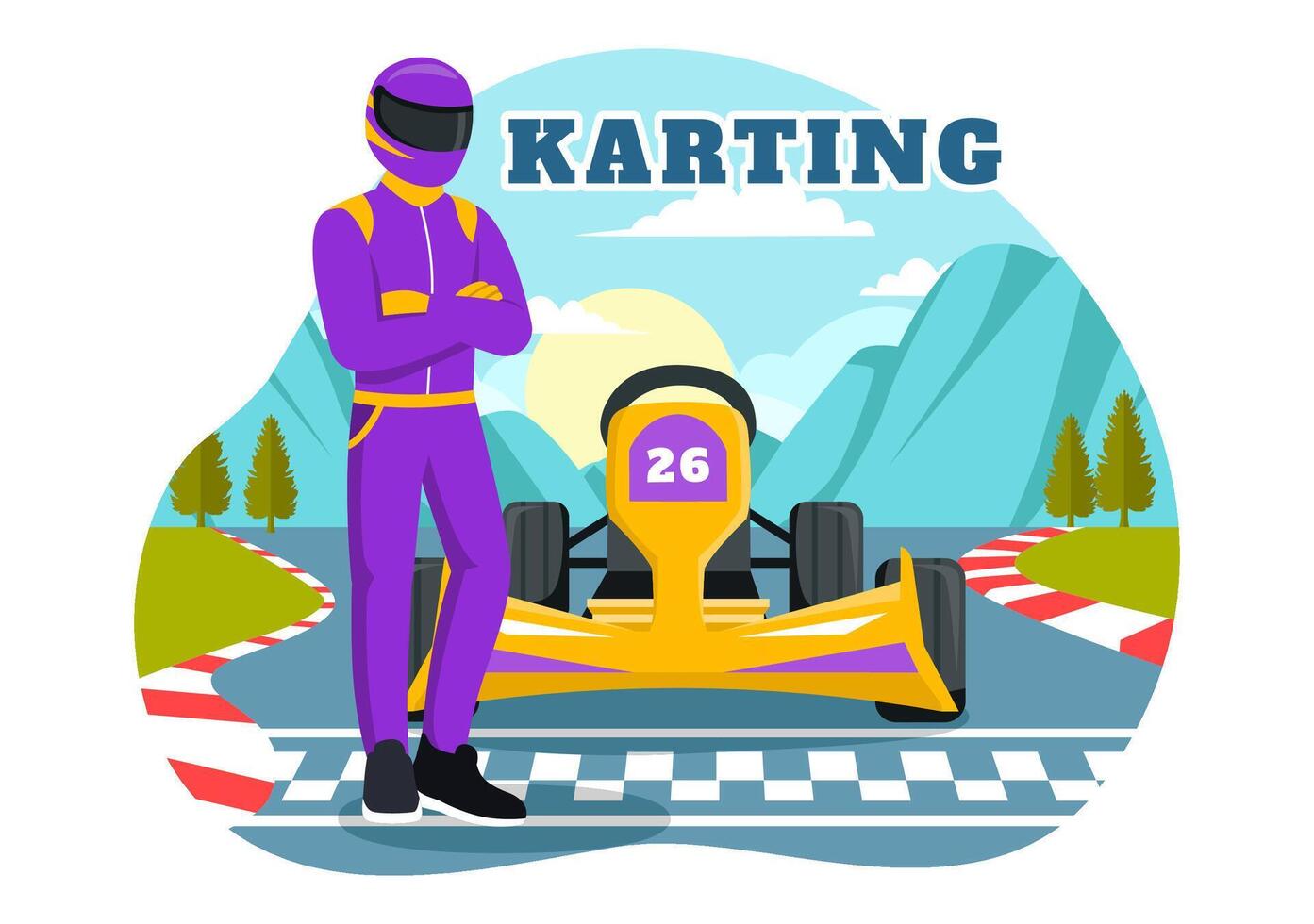 Illustration of Karting Sport with a Racing Game Go Kart or Mini Car on a Small Circuit Track in a Flat Style Cartoon Background Design vector