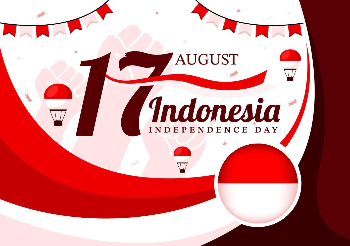 Indonesia Independence Day illustration celebrating 17th August with the Indonesian Flag Raising the Red and White in a Flat Cartoon Background vector