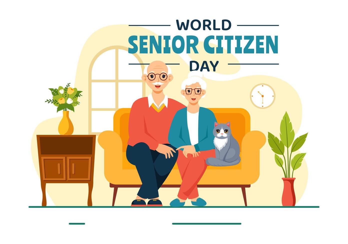 World Senior Citizen Day Illustration on August 21st to respect and Honor the Contributions of Older People, set against a Flat Background vector