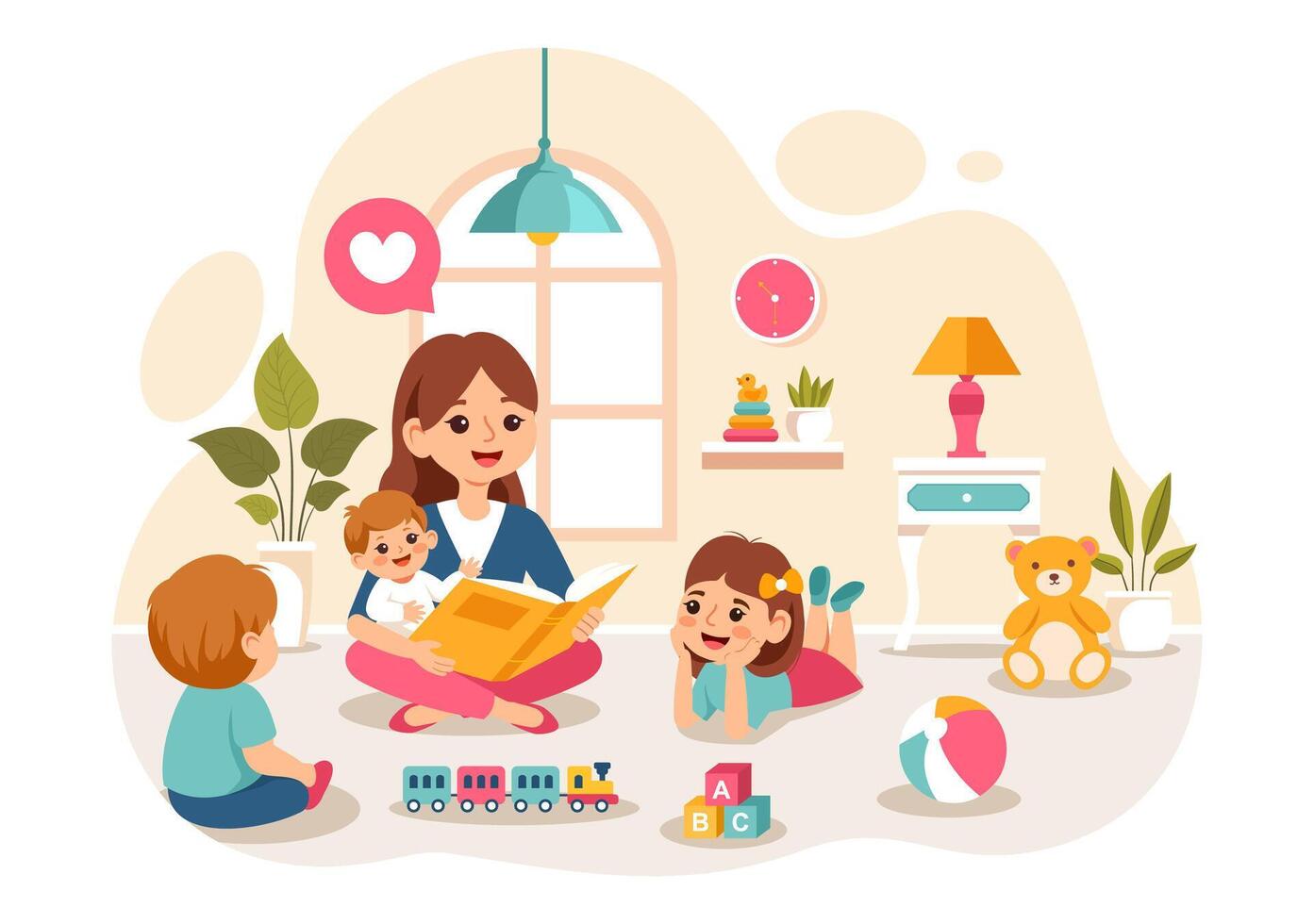 Babysitter or Nanny Services Illustration for Caring for Babies, Providing for Their Needs and Playing with Baby in a Flat Cartoon Background vector