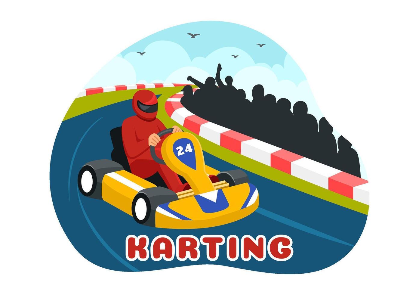 Illustration of Karting Sport with a Racing Game Go Kart or Mini Car on a Small Circuit Track in a Flat Style Cartoon Background Design vector