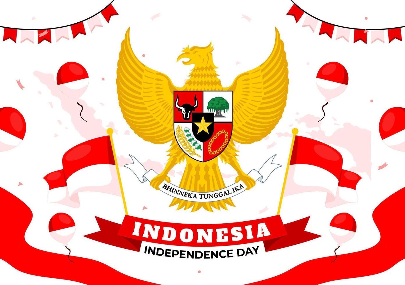Indonesia Independence Day illustration celebrating 17th August with the Indonesian Flag Raising the Red and White in a Flat Cartoon Background vector