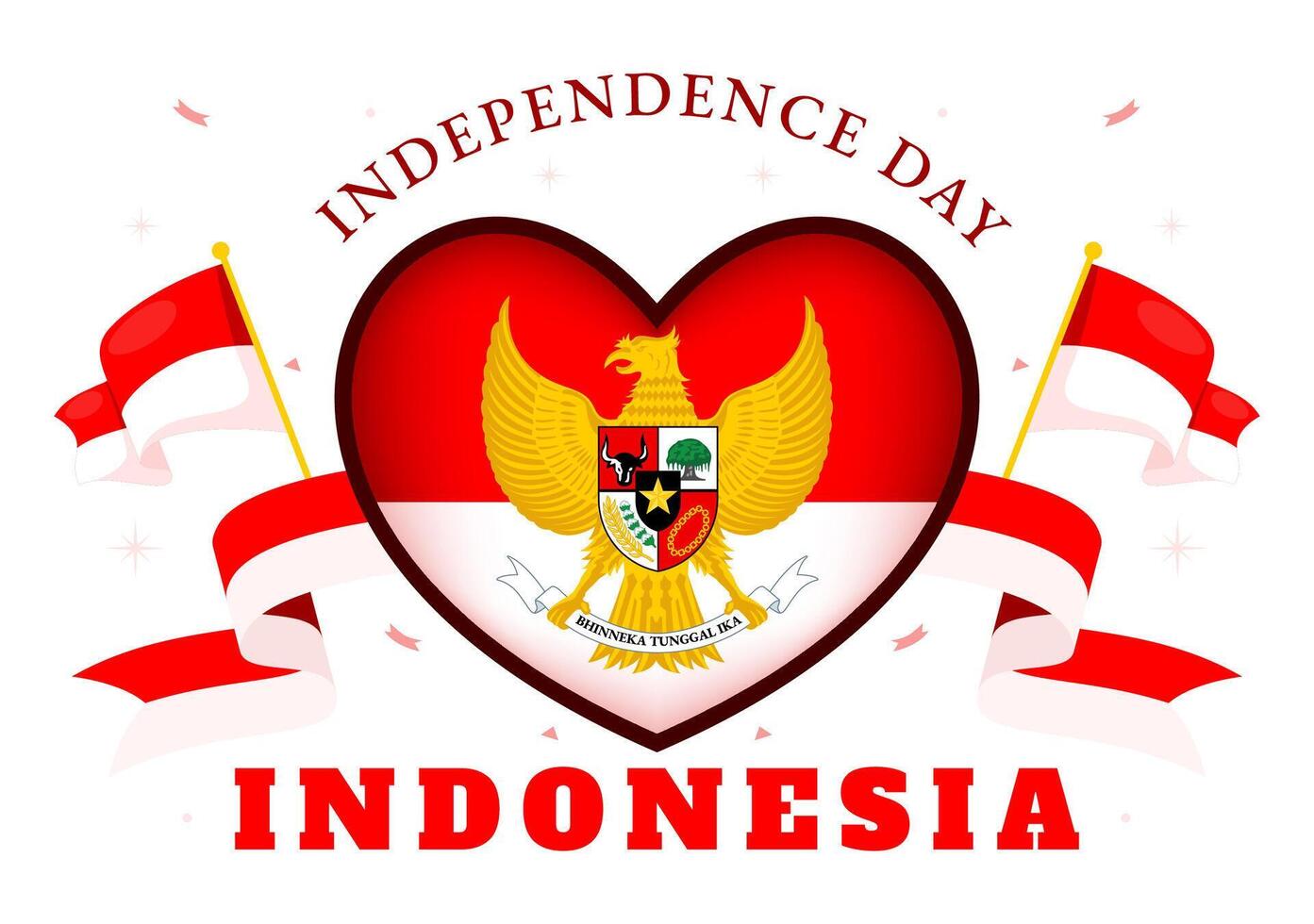 Indonesia Independence Day illustration celebrating 17th August with the Indonesian Flag Raising the Red and White in a Flat Cartoon Background vector
