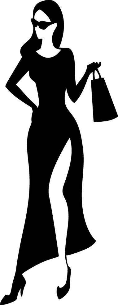 a beautiful smart shopping girl black color silhouette isolated white background vector