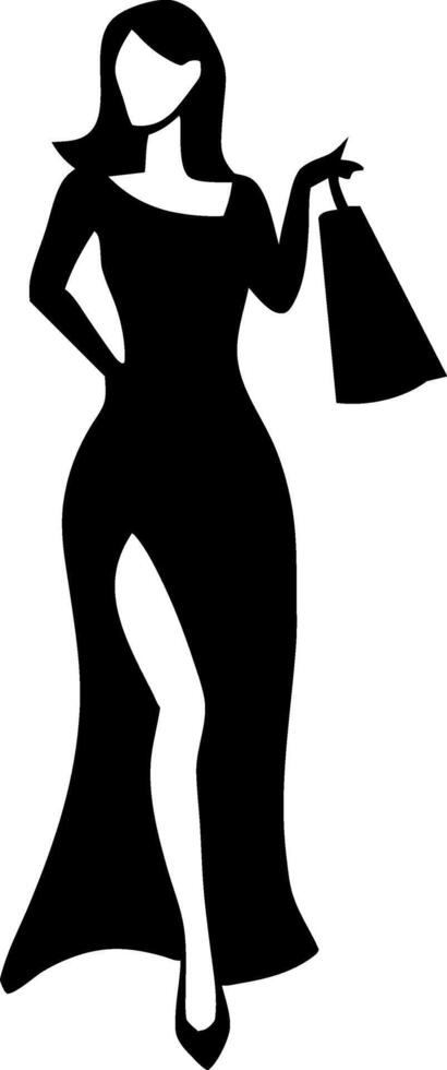 a beautiful smart shopping girl black color silhouette isolated white background vector