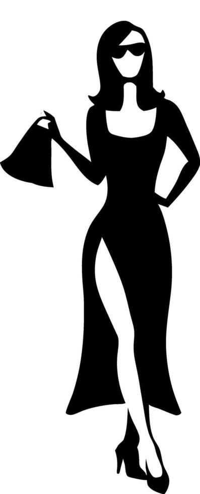 a beautiful smart shopping girl black color silhouette isolated white background vector