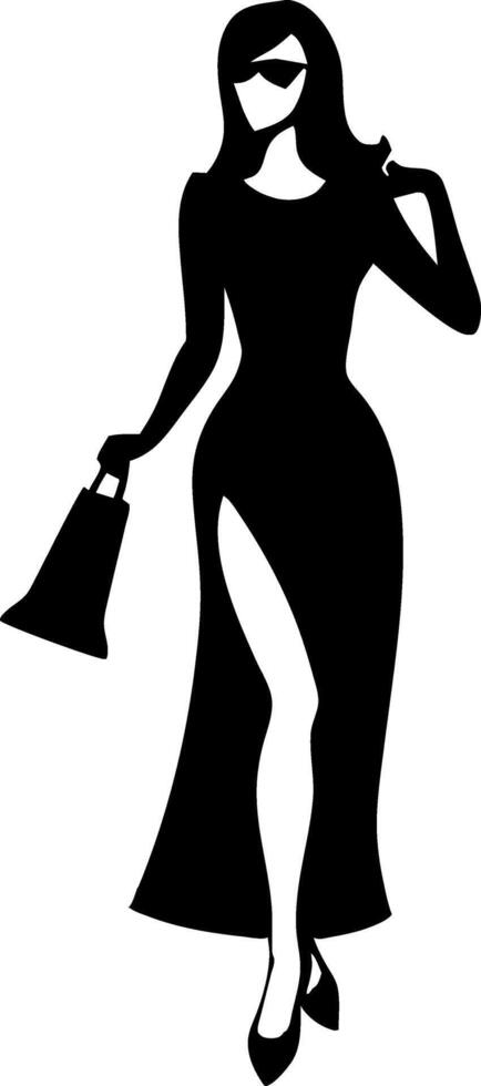 a beautiful smart shopping girl black color silhouette isolated white background vector