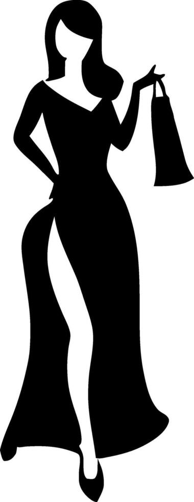 a beautiful smart shopping girl black color silhouette isolated white background vector