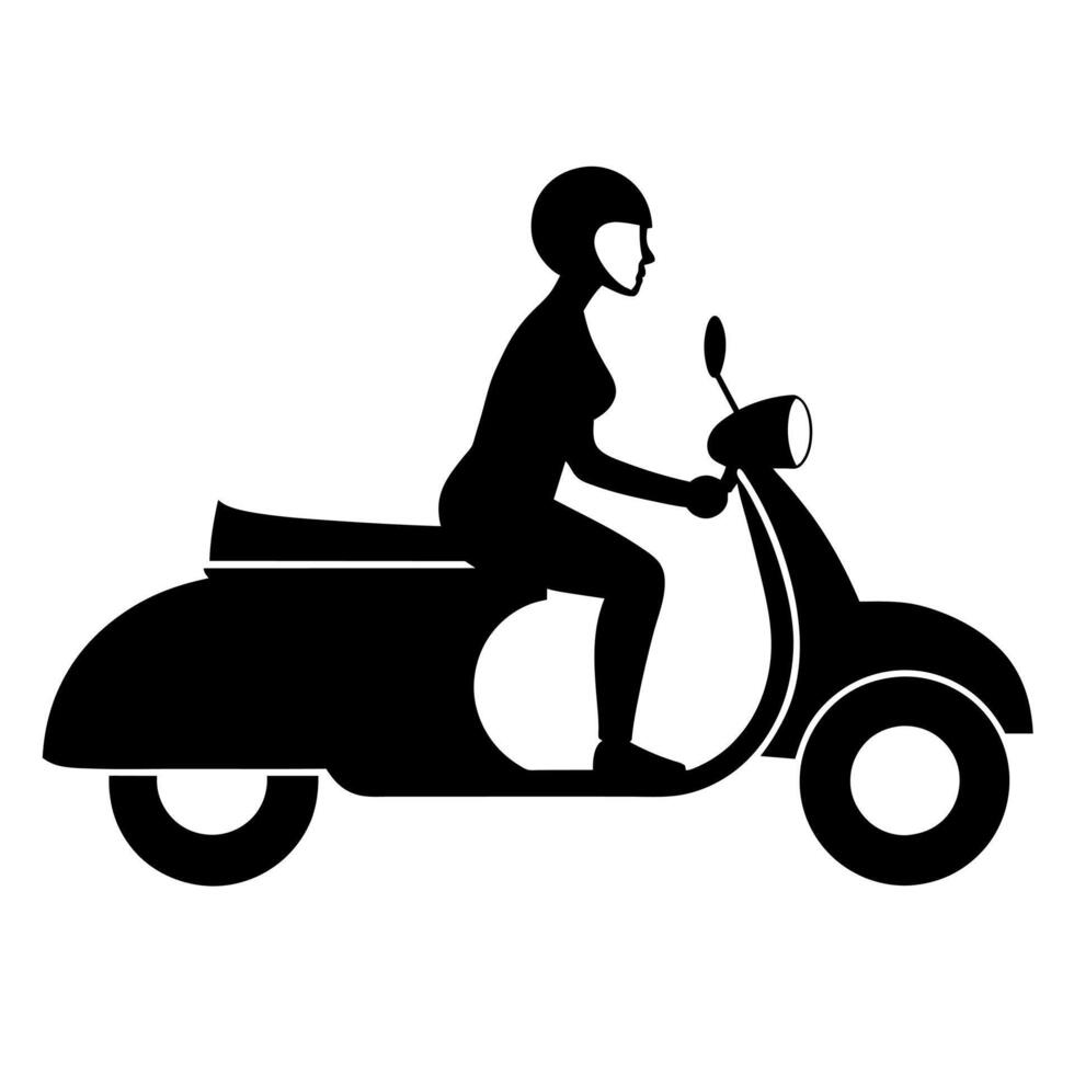 Retro Scooter abstract woman black color silhouette, white background vector