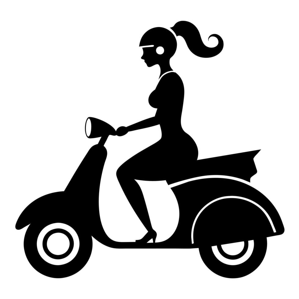 Retro Scooter abstract woman black color silhouette, white background vector