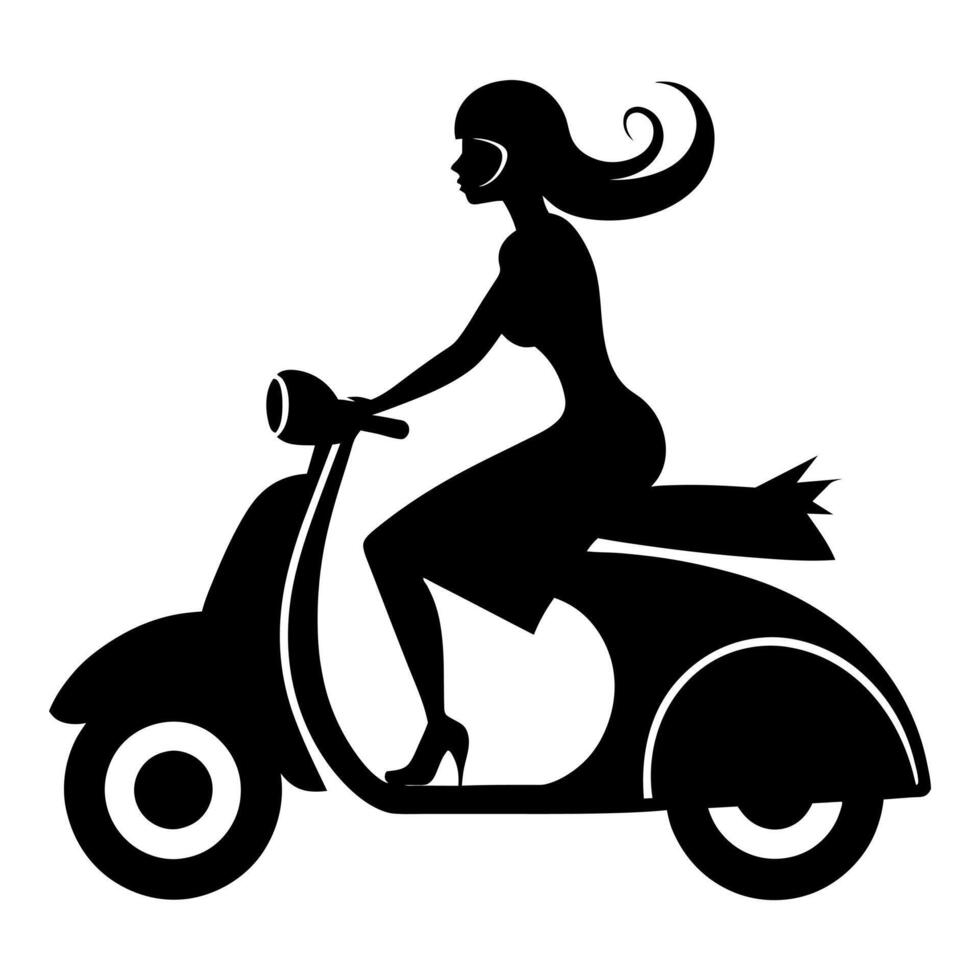 Retro Scooter abstract woman black color silhouette, white background vector