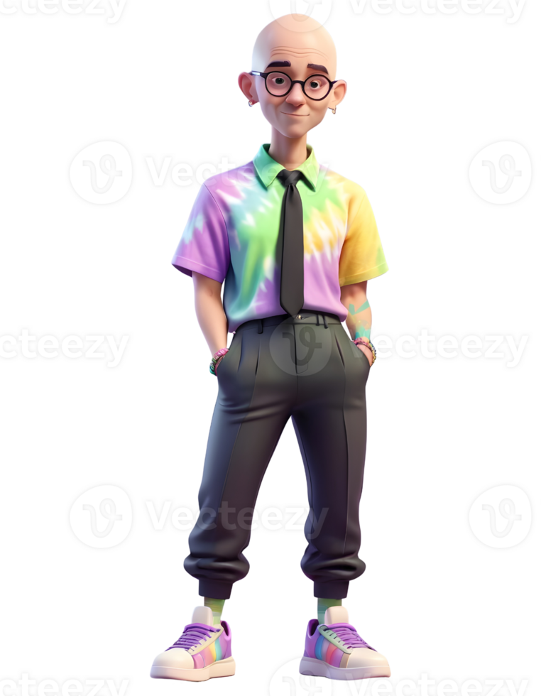 bald male character 3d styled like a model png