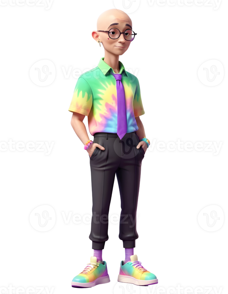 bald male character 3d styled like a model png