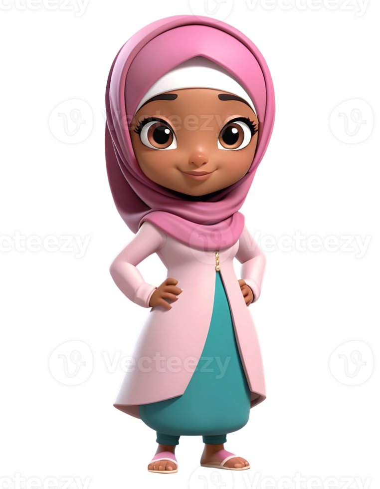 3d character of arab woman using robe and headscarf png
