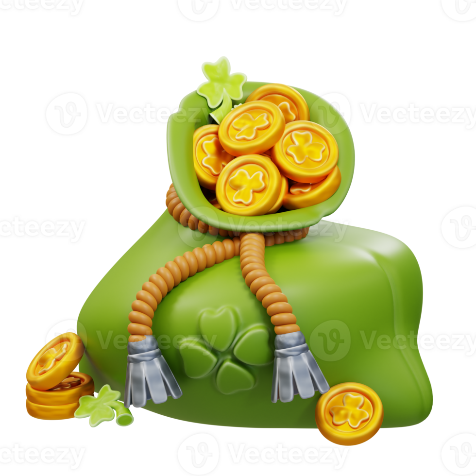 3d illustration clover money bag png
