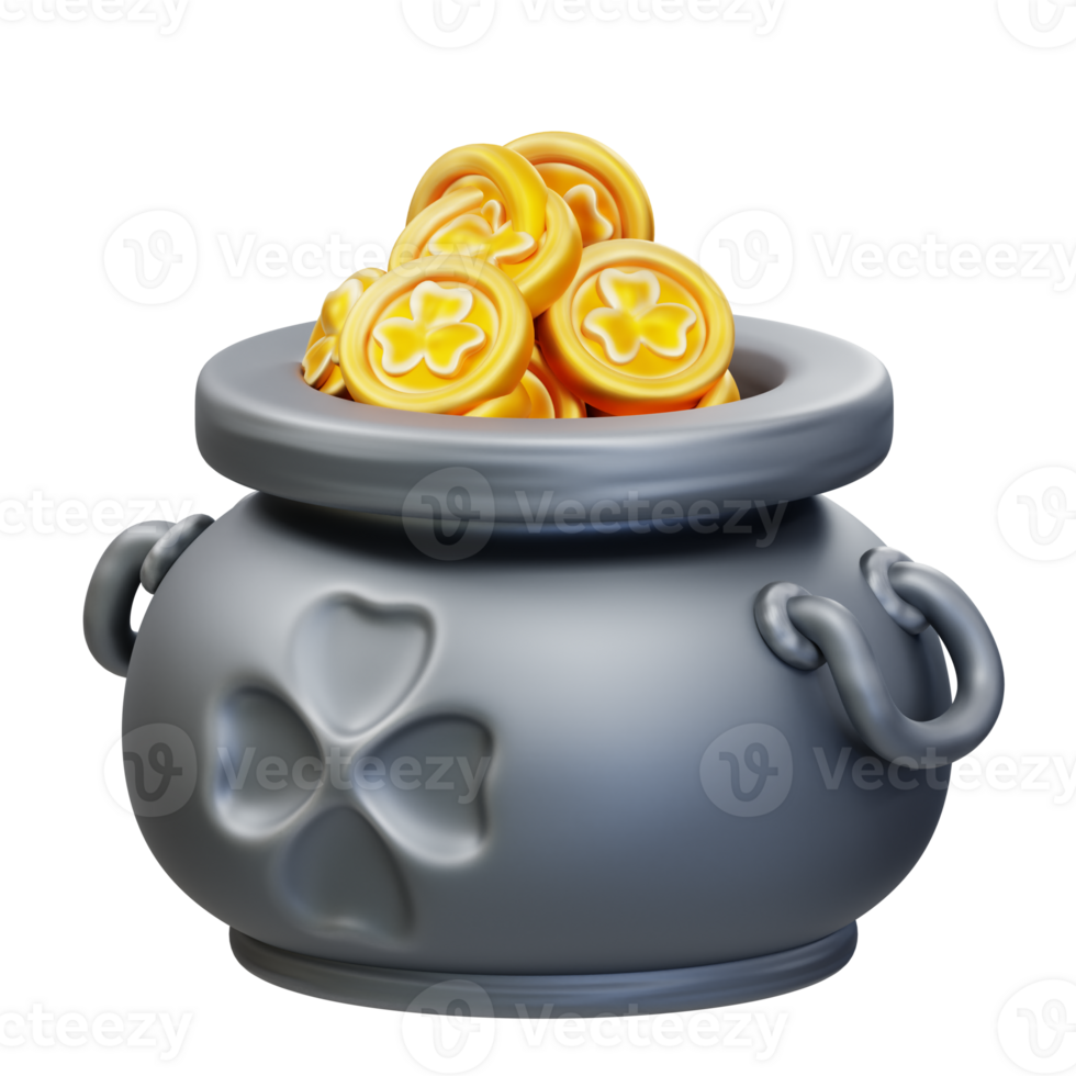 3d illustration pot with clover gold coins png
