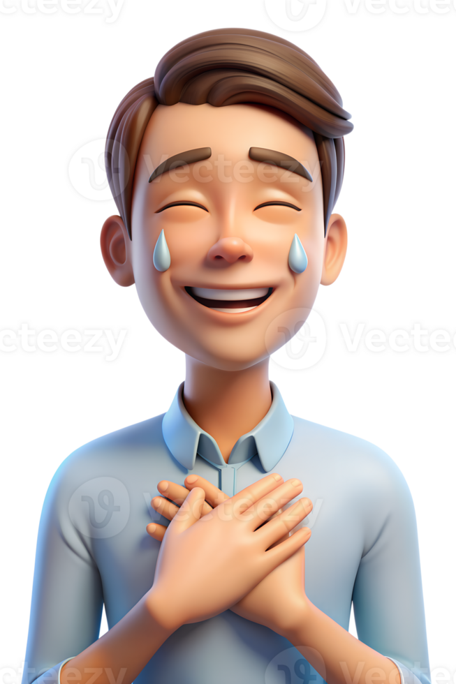 3d render of a man Grateful Smile Show a man with hands over their heart, eyes closed, and a gentle smile, expressing gratitude png
