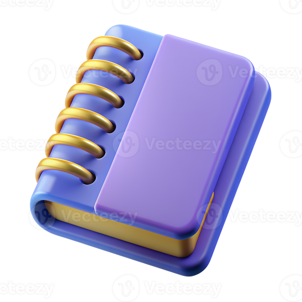 3d render of notebook purple color isolated on background png