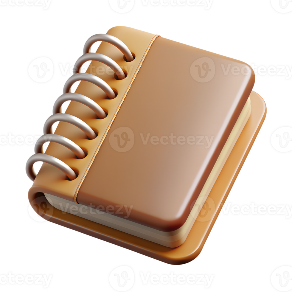 3d render of notebook brown color isolated on background png