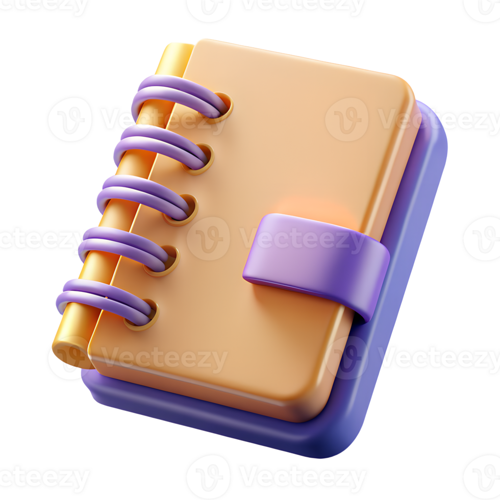 3d render of notebook purple color isolated on background png