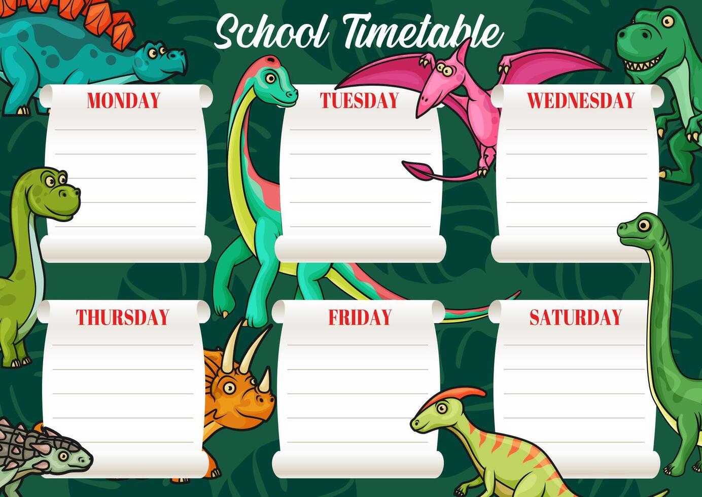 School timetable template of education schedule vector