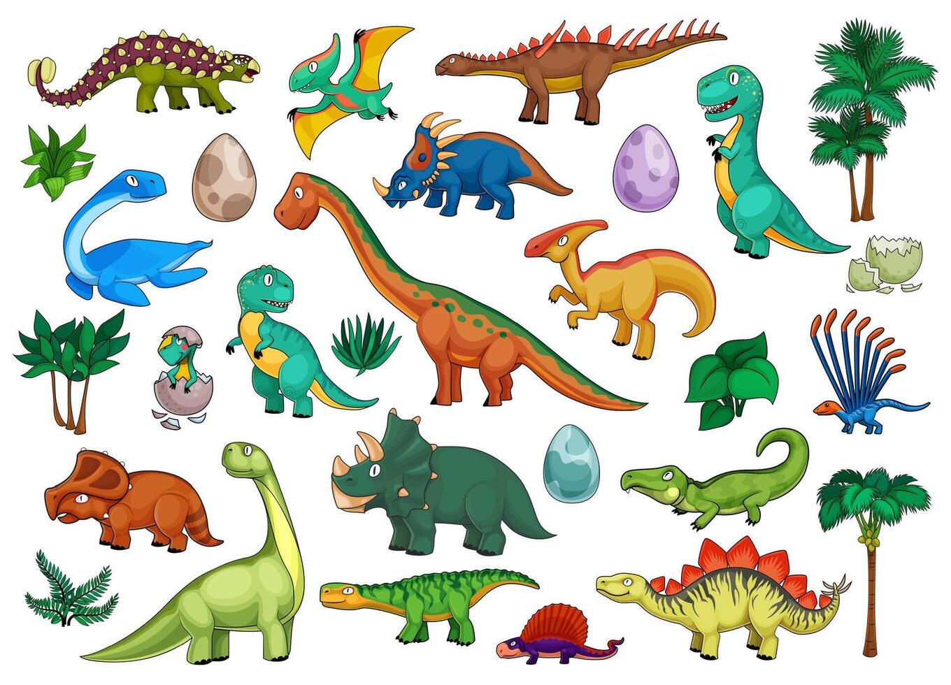 Dinosaurs cartoon set with cute dino animals vector