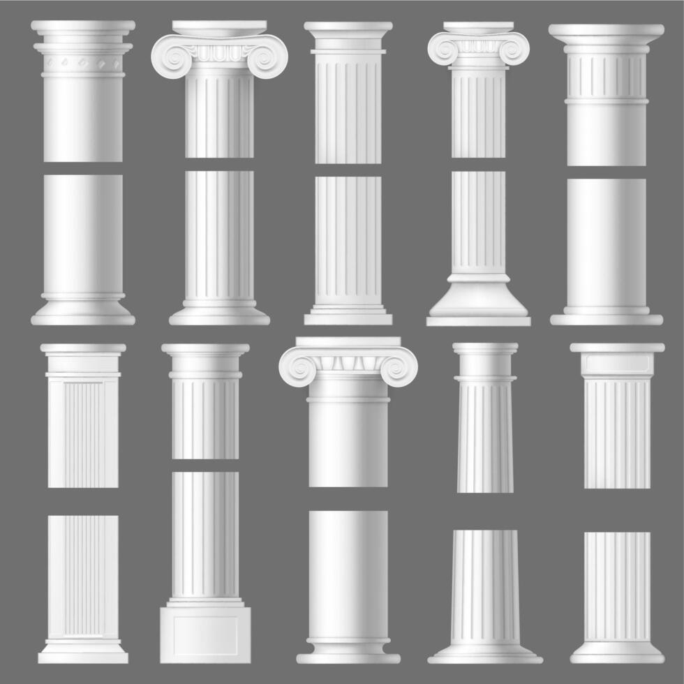 Column pillar realistic mockups, architecture vector