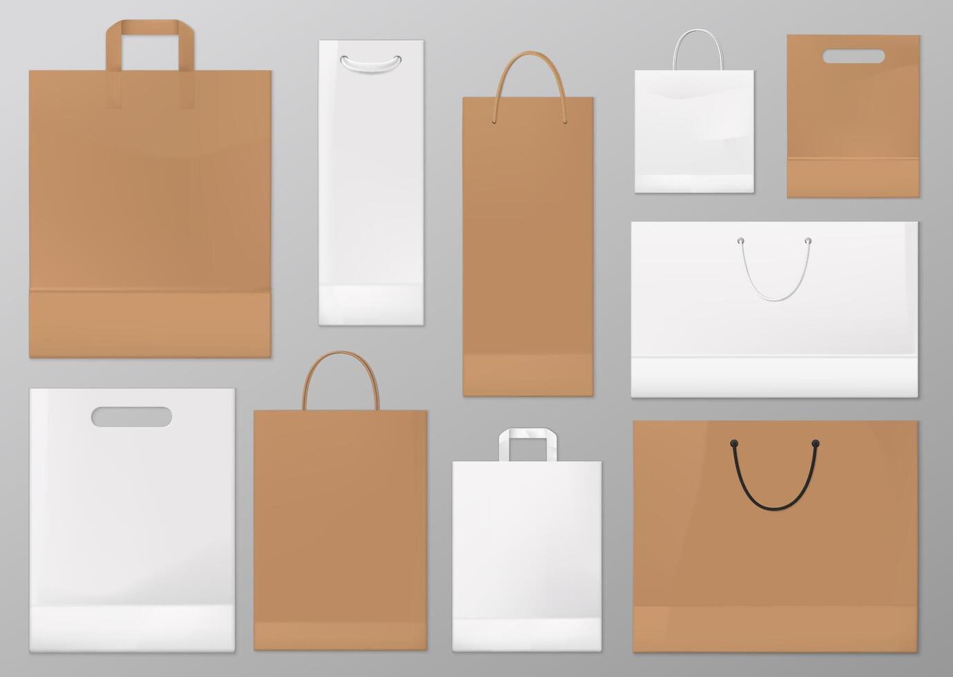 Paper shopping and gift bags realistic mockups vector