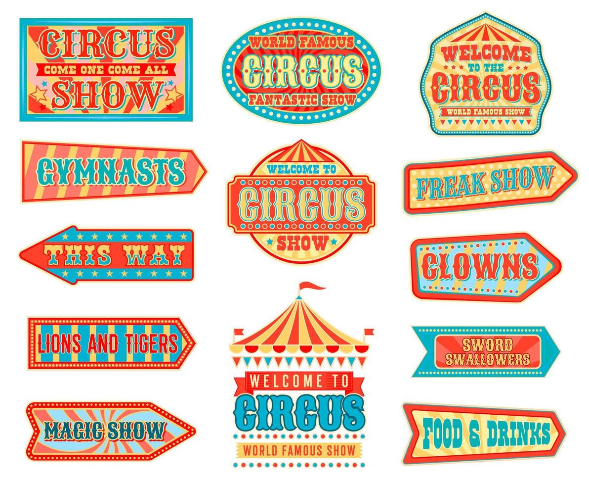 Circus arrow pointers with carnival top tents vector