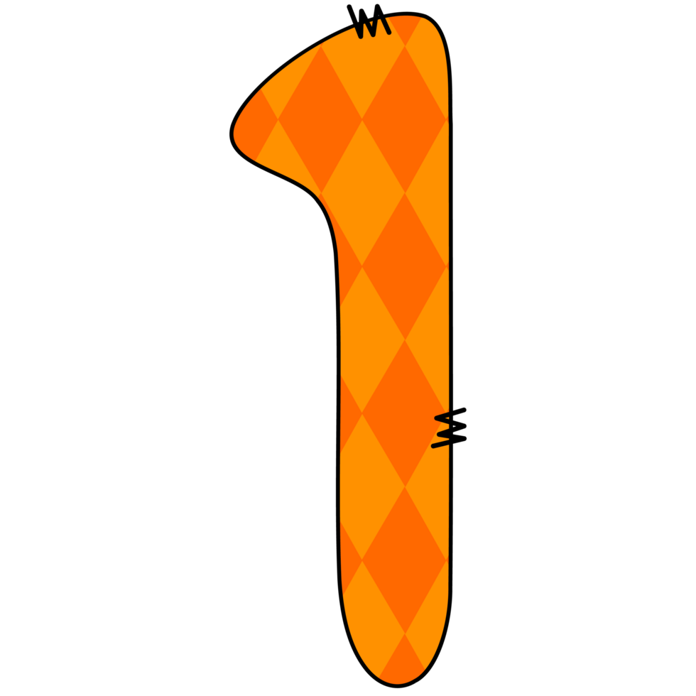 Orange Diamond Patterned Number One With Stitches png